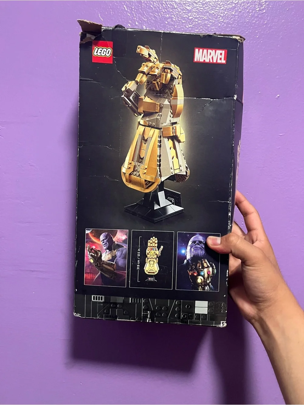 Lego Gold Infinity Gauntlet Display with Multicolored Stones